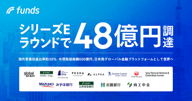 ファンズ、シリーズEラウンドを総額約48億円でファイナルクローズ〜海外営業収益比率約30%・年間取扱総額600億円、日本発グローバル金融プラットフォームとして世界へ〜